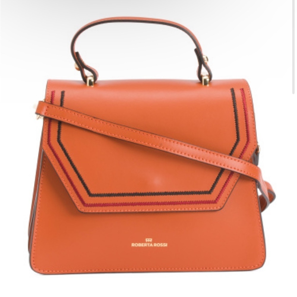 Rossi Made In Italy Leather Contrast Stitch Geometric Satchel